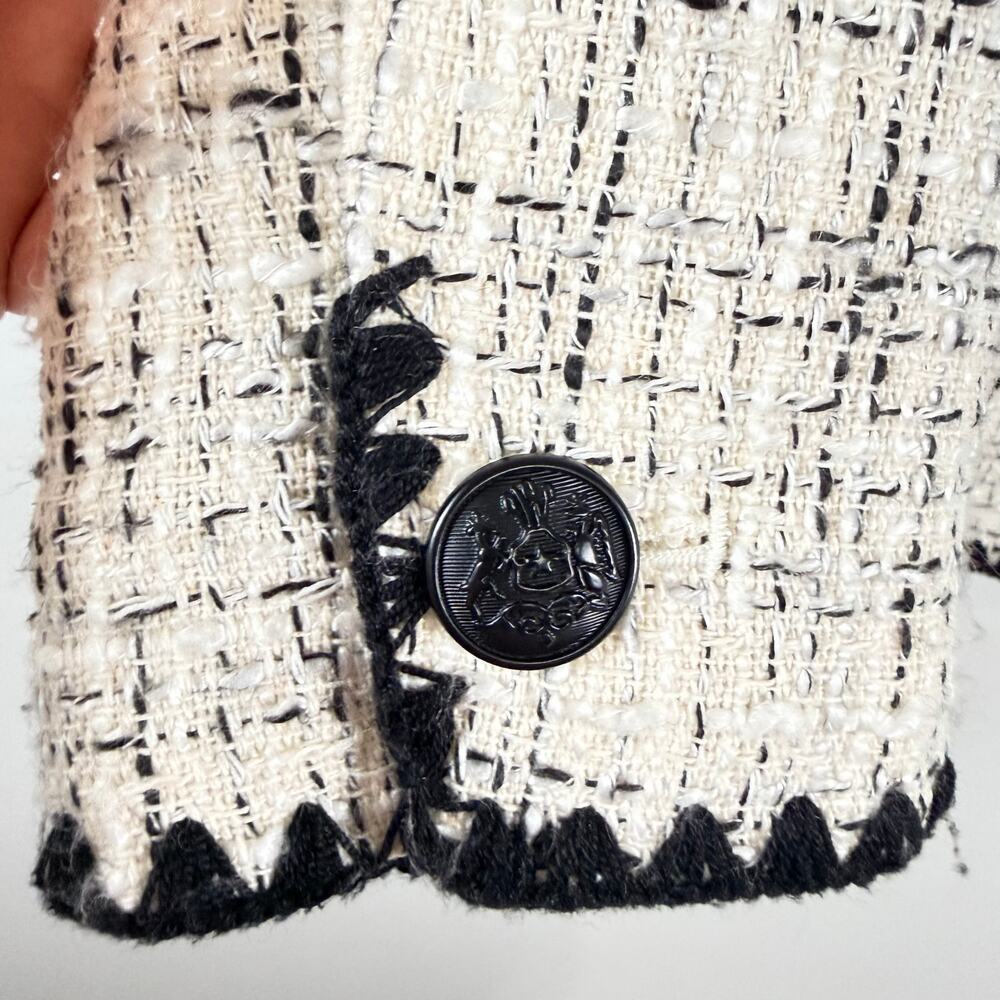 Talbots Tipped Tweed Blazer White & Black Button Corpcore Office Workwear Sz 6 - Picture 7 of 11